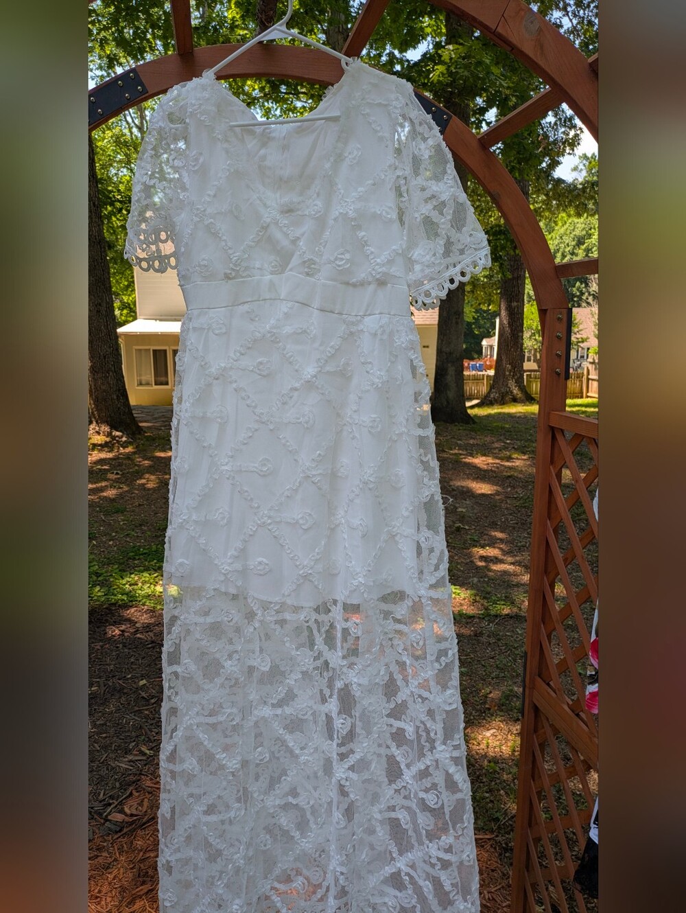 Lace Overlay Maxi Dress L Prarie Cowgirl Cottagecore Wedding White Mesh